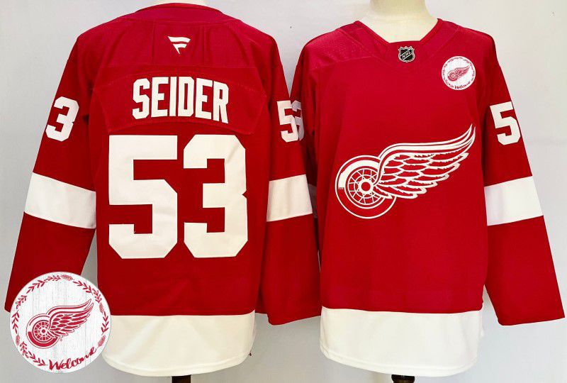 Men Detroit Red Wings #53 Seider Red Fanatics 2025 NHL Jersey style 4